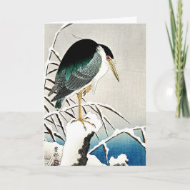 Cartão Heron na neve, arte fina de Ohara Koson