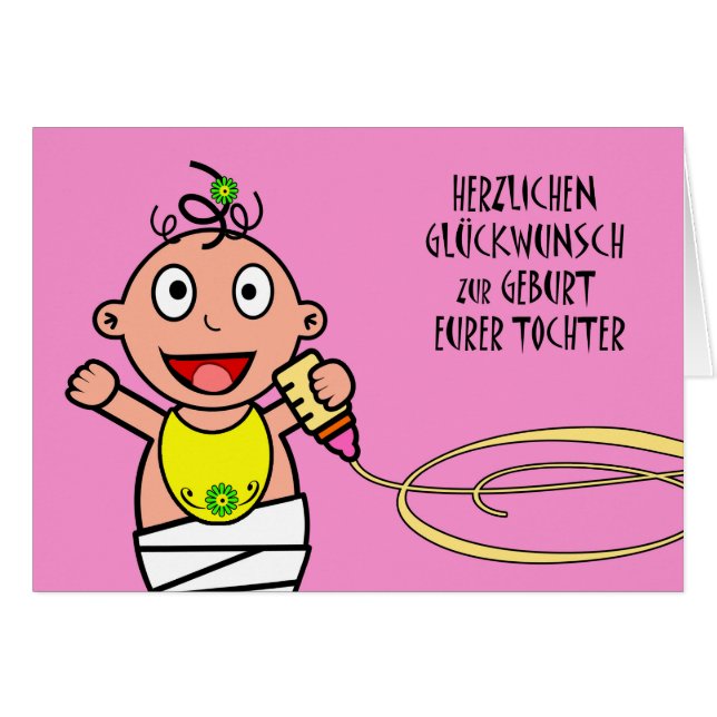 Cartão Herzlichen Glückwunsch zur Geburt Eurer Tochter (Frente Horizontal)