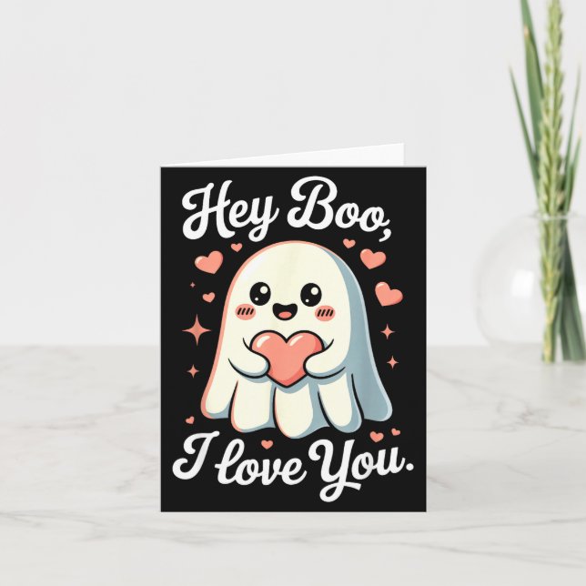 Cartão Hey Boo I Love You Cute Ghost Heart Valentine Coup (Frente)
