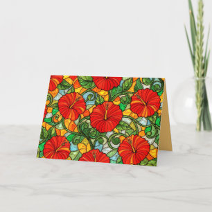 Cartão Hibisco Falso Vidro Colorido Laranja Dourado Verme