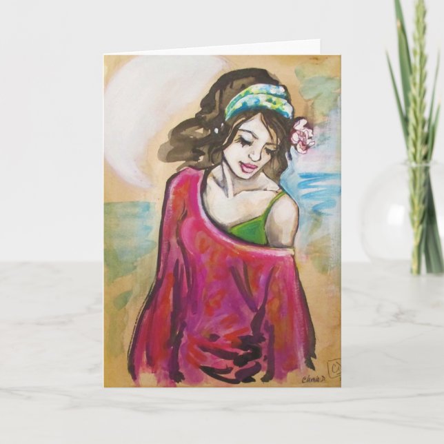 Cartão "Hickam Beach Girl" Art Print Greeting Card (Frente)