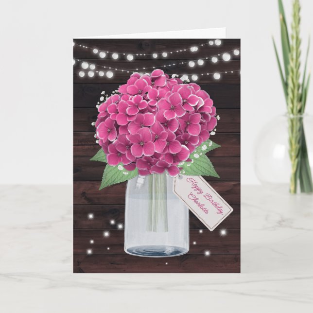 Cartão Hídrangea Irmã Floral Rústica Rosa Aniversário (Frente)