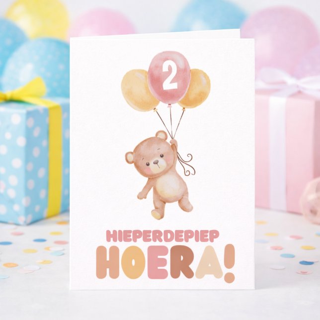 Cartão Hieperdepiep Teddybeer Ballonnen Verjaardag (Criador carregado)