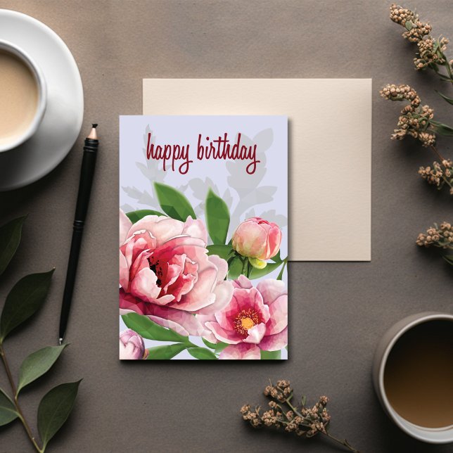 Cartão High-Poly Peony Birthday Card (Unique Birthday Cards: Geometric and Flat Art styles featuring florals, animals, and modern designs
)