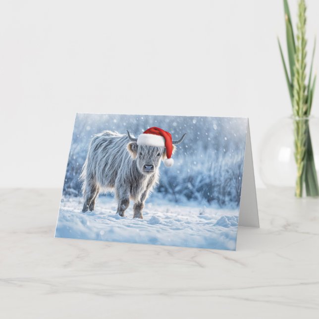 Cartão Highland Calf in the Snow Happy Holidays  (Frente)