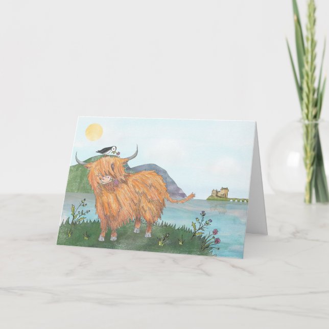 Cartão Highland coo and puffin card (Frente)
