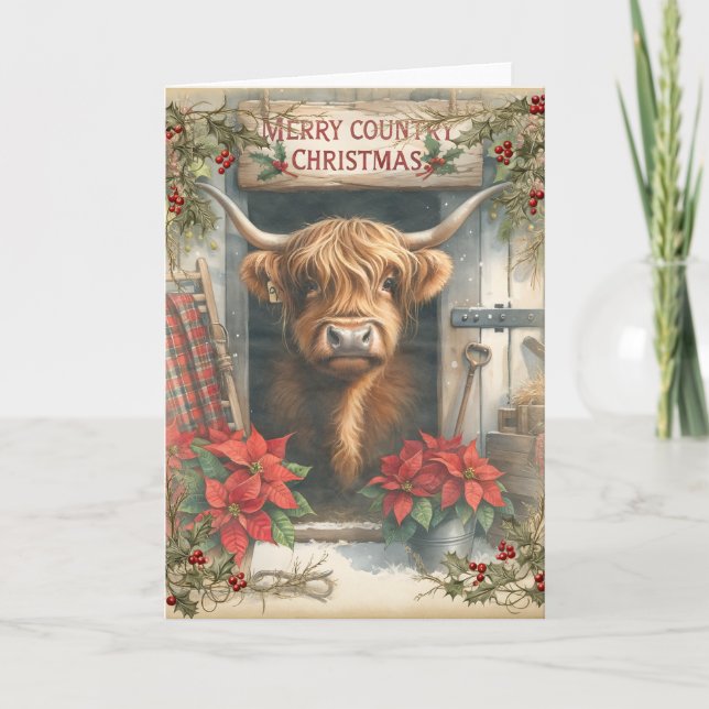 Cartão Highland Cow Christmas (Frente)