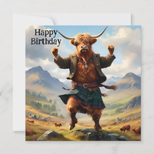 Cartão Highland Cow Dancing The Highland Fling, Aniversár