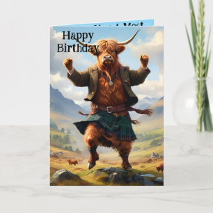 Cartão Highland Cow Dancing The Highland Fling, Aniversár