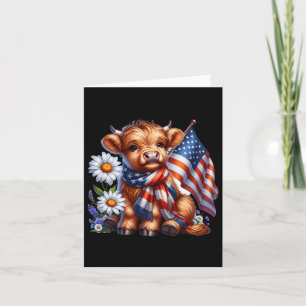 Cartão Highland Cow Florals 4 De Julho Dos Eua Flag Patri