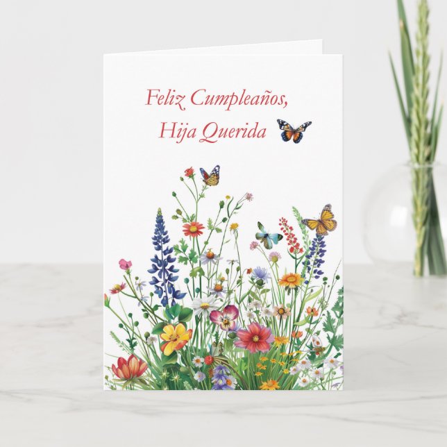 Cartão Hija Feliz Cumpleaños Querida Flores Acuarela (Frente)