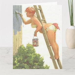 CARTÃO HILDA CURVY BIG BOTTOMED ON LADDER GREETING CARTÕE