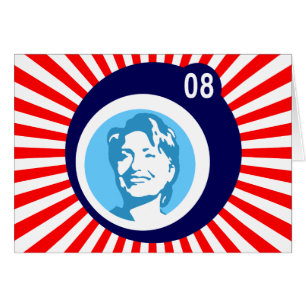 Cartão hillary clinton : bolhas azuis e raios vermelhos :