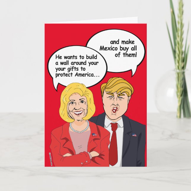 Cartão Hillary vs Trump Birthday Card - Um muro ao seu re (Frente)