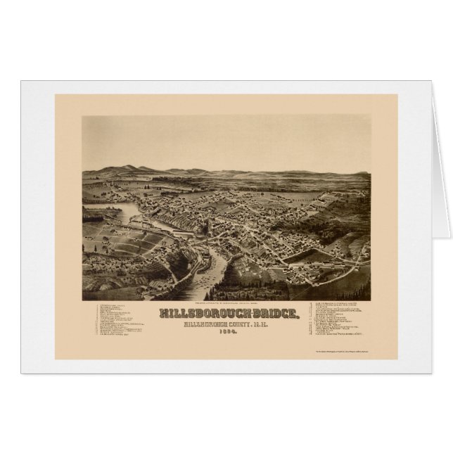 Cartão Hillsborough, mapa panorâmico do NH - 1884 (Frente Horizontal)