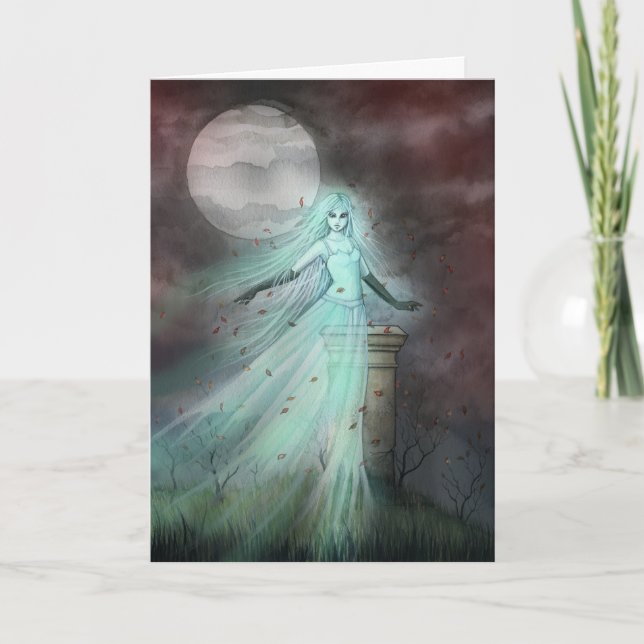 Cartão Hillside Ghost Fantasy Halloween Art (Frente)