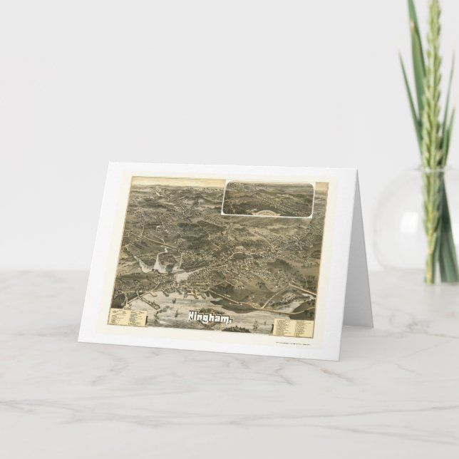 Cartão Hingham, MA Panoramic Map - 1885 (Frente)