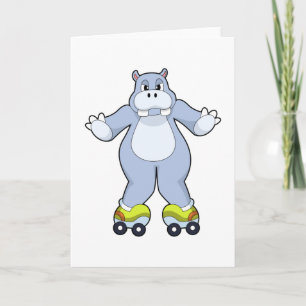 Cartão Hipopótamo com patins de rodas
