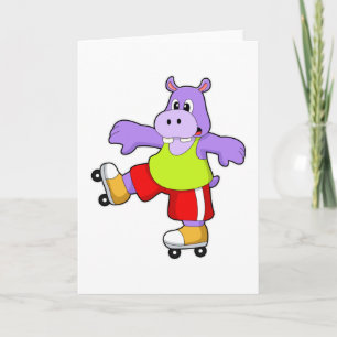 Cartão Hipopótamo como Patinador com patins em linha