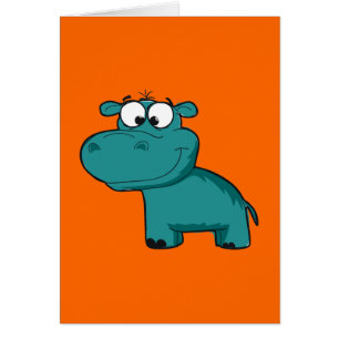 Cartão Hipopótamo feliz azul