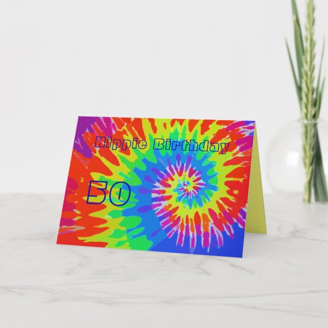 Cartão Hippie Birthday 50th Groovy Tie-Dye Card (Frente)