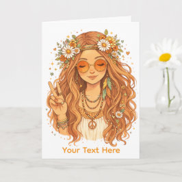 Cartão Hippie Girl Giving a Peace Gesture Blank Art Card