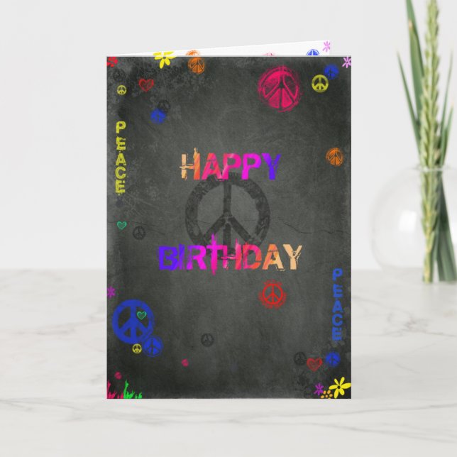 Cartão Hippie Happy Birthday Card em preto (Frente)