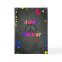 Hippie Happy Birthday Card em preto