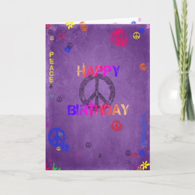 Cartão Hippie Happy Birthday Card Roxo (Frente)