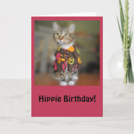 Cartão Hippie Tabby Cat Birthday Card