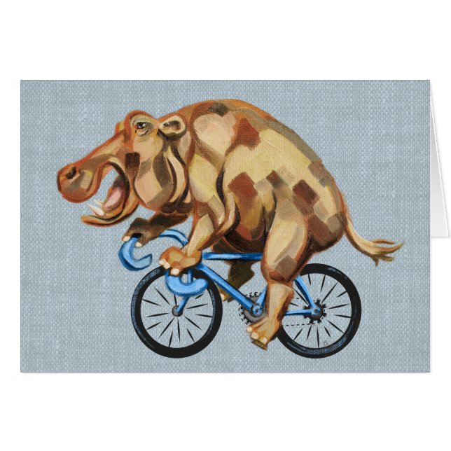 Cartão Hippo Andando uma Bicicleta (Frente Horizontal)