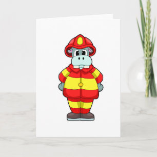 Cartão Hippo as Firefighter at Fire department with Hat