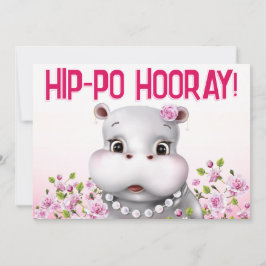 Cartão Hippo Pink Floral Girl Birthday