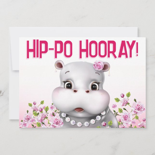 Cartão Hippo Pink Floral Girl Birthday (Frente)
