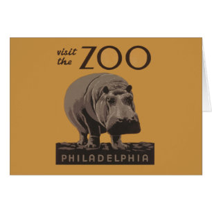 Cartão Hippopotamus vintage hippo zoo poster wpa