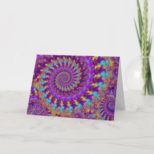 Cartão Hippy Fractal Patterno Roxo Turquesa e Amarelo