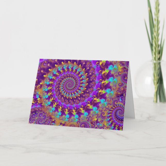 Cartão Hippy Fractal Patterno Roxo Turquesa e Amarelo (Frente)