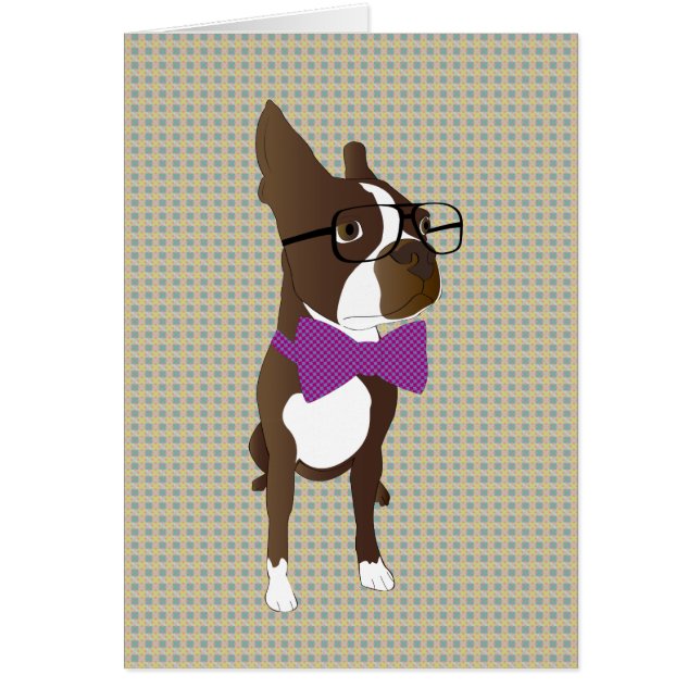 Cartão Hipster Boston Terrier (Frente)