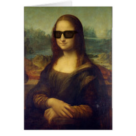 Cartão Hipster feliz engraçado Mona Lisa nas máscaras