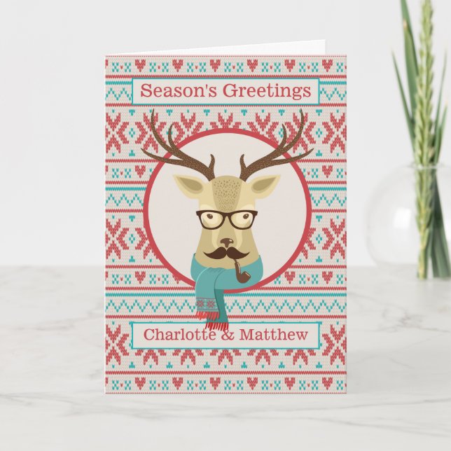 Cartão Hipster Reindeer Personalizado Natal (Frente)
