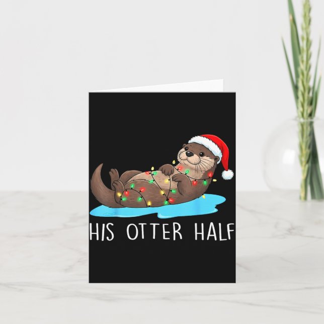 Cartão His And Her Otter Half Santa Hat Couple Christmas  (Frente)