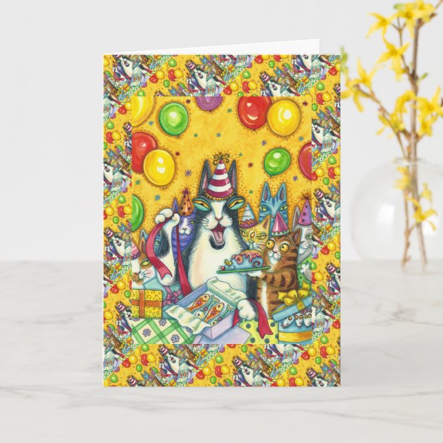 CARTÃO HISS N' FITZ CATS, KITTENS, MICE, FUNNY BIRTHDAY (Flor Amarela)