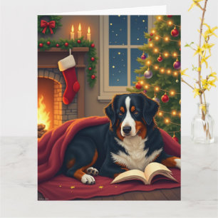 Cartão História de Natal ao Leito do Cão de Montanha Bern