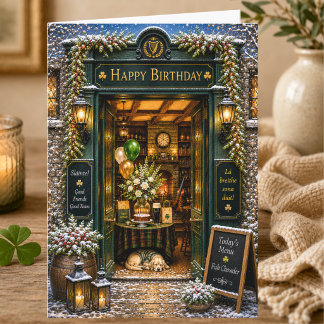 Cartão História Elegante de Inverno Pub Irlandês Feliz An