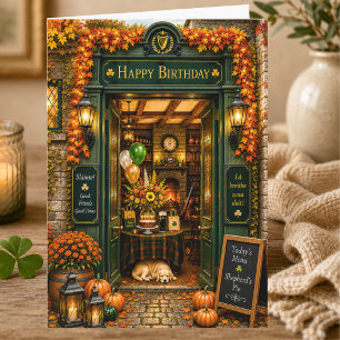 Cartão História Elegante de Outono Pub Irlandês Feliz Ani
