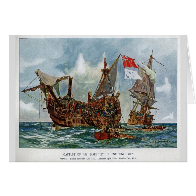 Cartão HMS Nottingham e navio de guerra Mars 1703 (Frente Horizontal)