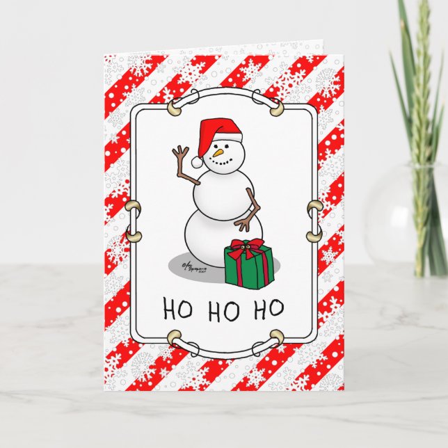 Cartão Ho Ho Feliz Papais noeis de Natal Bonito Snowman (Frente)
