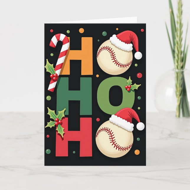 Cartão Ho Ho Ho Baseball Christmas Card (Frente)