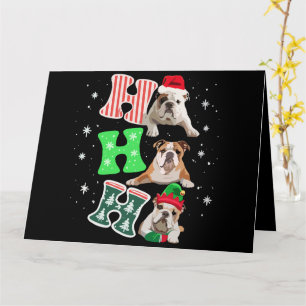 Cartão Ho Ho Ho Bulldog Inglês Papai Noel Rena Natal 