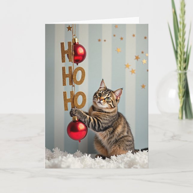Cartão Ho Ho Ho Meowry Christmas Cat (Frente)